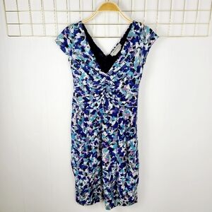 Sportmax Blue Purple Floral Printed Cap Sleeve Dress